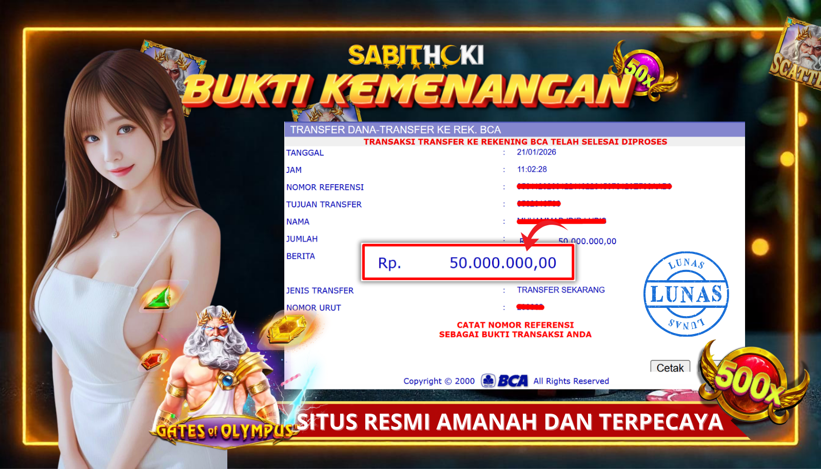 SELAMAT KEPADA MEMBER SETIA SABITHOKI BERHASIL JACKPOT DI PERMAINAN SLOT GATES OF OLYMPUS 1000